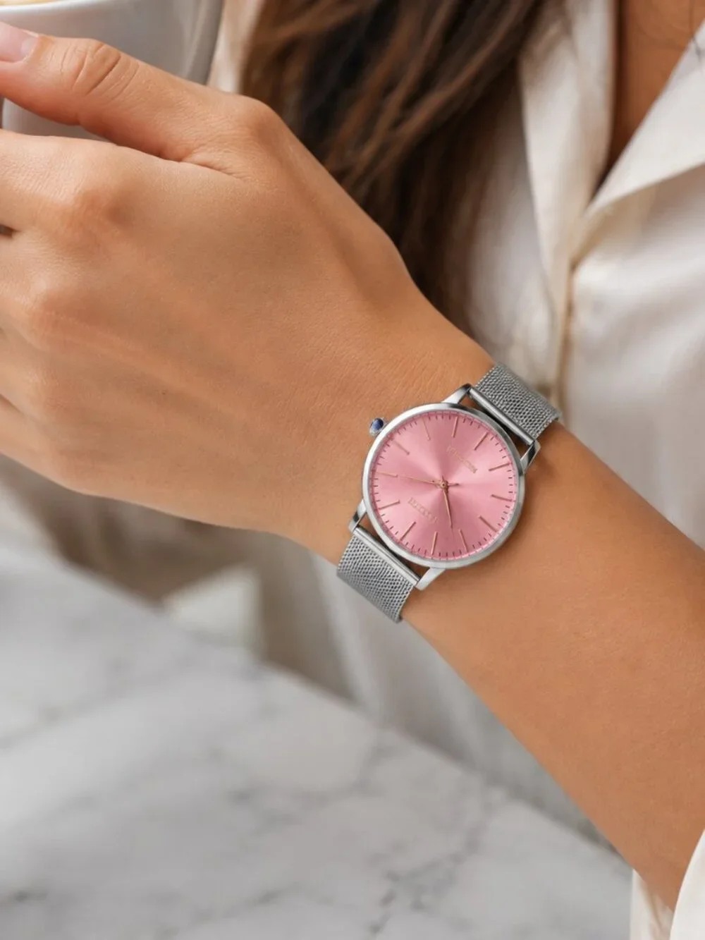 Invicta Angel Starlight 48843 Pink Dial Silver Mesh Watch 38mm NIB